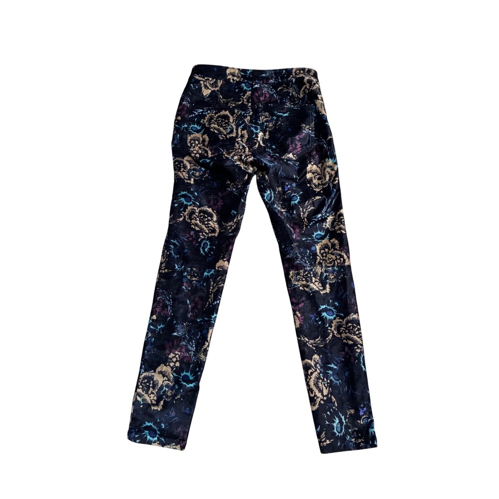 Free People Velvet Floral Skinny Pants‎ Women Size 6 Black Gold Zipper Detail - Picture 2 of 11